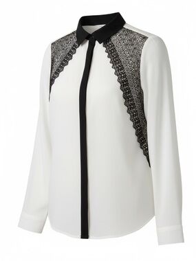 [NWT] NY Collection white with black lace contracting trim long sleeve.